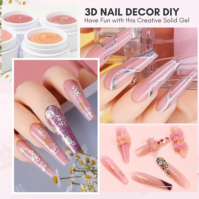Makartt 3D Gel Nail Art: 15ML Solid Gel Builder, Non-sticky for Extension 3D Sculpting Nail, UV Glue for Acrylic Tips, Rhinestones & Sculpture Hard Gels for Nails UV/LED Lamp Required Dusty Pink