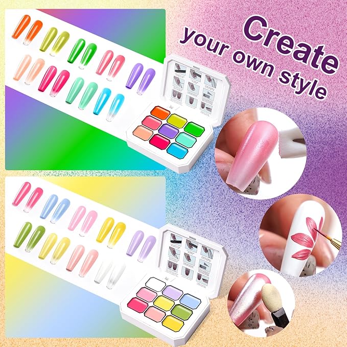 Gradient Painting Gel Set, 2*Plates Ombre Gel Nail Polish Ombre Nails Aura Nails,Long-lasting Silky Texture Highly Saturated French Manicure Soak of UV/Led Home Salon DIY Nail Art J&O