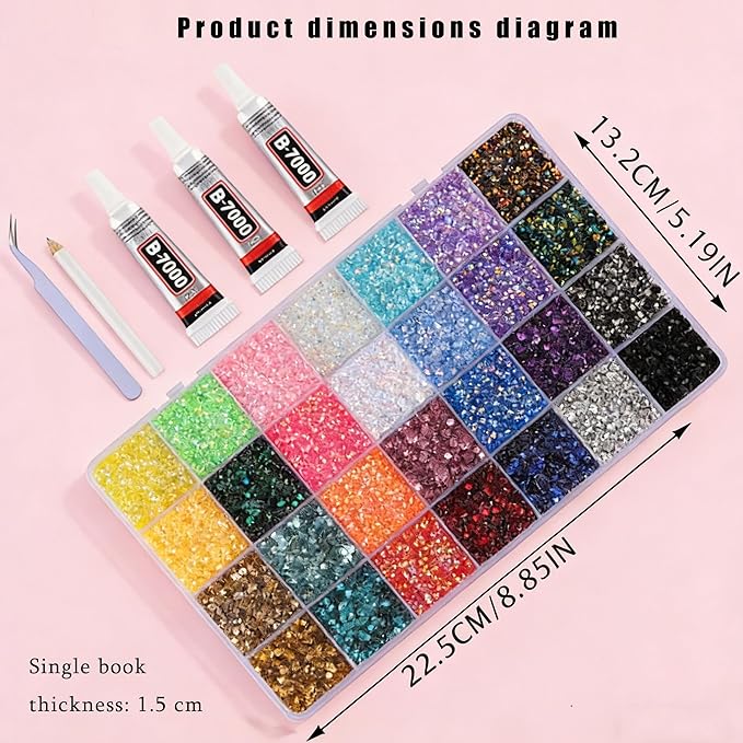 USLVL 28 Colors Resin Jelly Gems Bedazzling Kit, 3mm Flatback Rhinestone Gems for Nail Art Crafts, with 3 Bottles B7000 Glue for Clothes, Shoes, Bedazzled DIY JewelryMaking 1