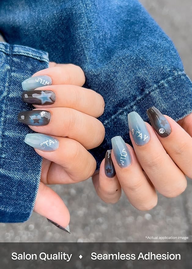 ohora Semi Cured Gel Nail Strips (N Stay Wild) - Works with Any Lamps, Salon-Quality, Long Lasting, Easy to Apply & Remove - Includes 2 Prep Pads, Nail File & Wooden Stick