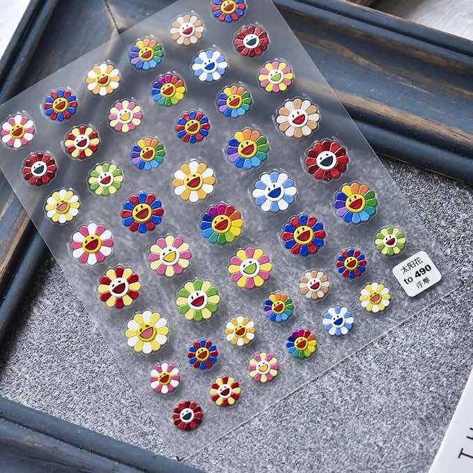 Dedyel Smile Nail Art Stickers Cute Nail Stickers Cartoon Nail Stickers 5D Embossed Smile Face Nail Stickers Kawaii Self-Adhesive Nail Stickers for Women Girls Kids Nail Art Decoration