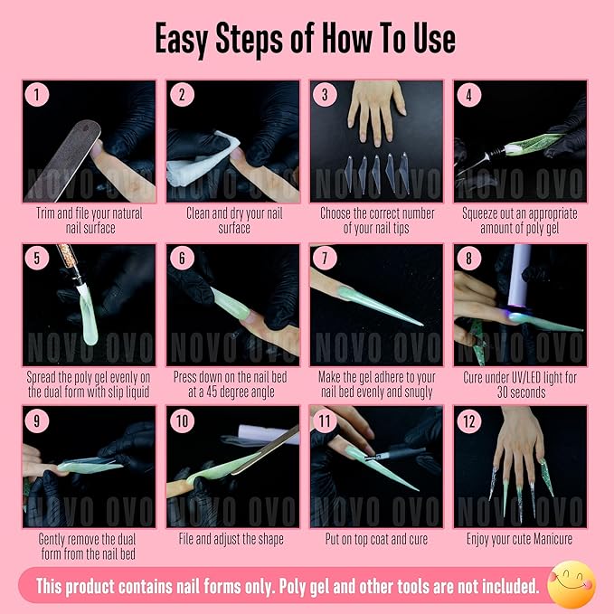 NOVO OVO Halloween Extra Long Stiletto Butterfly Wing Arrow Nail Dual Forms for Polygel Extension, NOT NAIL TIPS, XXXXL 4XL 5XL, Reusable Full Cover Molds For Builder/Hard/Polygel 70 Pcs x 14 sizes