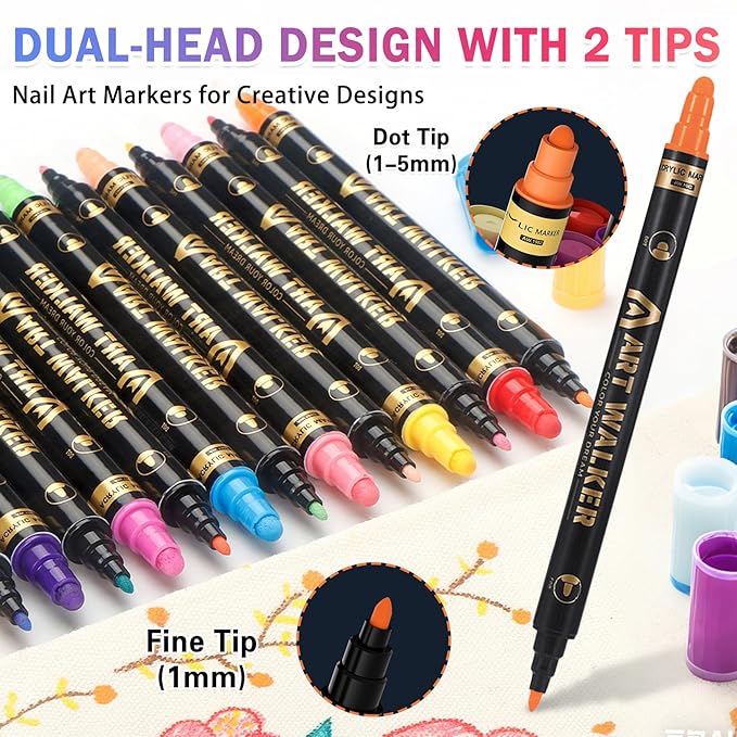 12 Colors Nail Art Pens Set, Dual-head Nail Polish Pens Nail Art Drawing Markers Pen Quick Dry Waterproof Nail Art Painting Pens Kit for Home DIY Nail Art Design