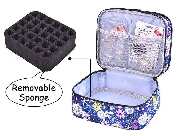 Nail Polish Organizer- Holds 30 Bottles Nail Supply Organizers and Storage Double-layer Nail Bag Organizer Case Nail varnish Organizer Nail Polish Storage Bag with Handle (Flower)
