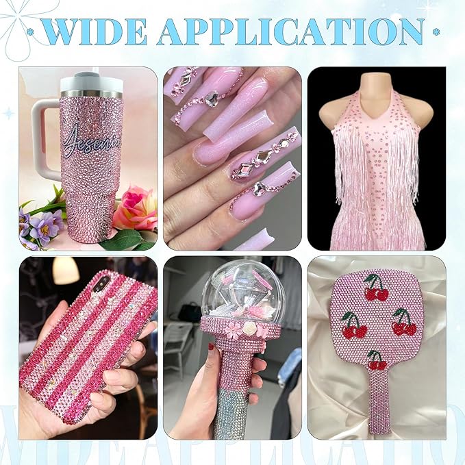 12000Pcs Resin Rhinestones for Bedazzling with 3Pcs B7000 Jewelry Glue, 2 Boxes Light Pink Flatback Rhinestones for Crafting Crafts DIY, Crystals Gems for Clothing Shoes Tumblers Nail Art Makeup