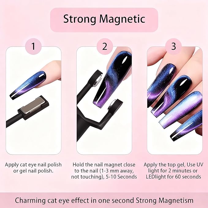2 Pcs Nail Art Cat Eye Magnets For Nails, 2 Kinds Of 3 In 1 Versatile Magnet Tool For Cat Eye Gel Polish Magnets, Upgrade Magnetic Nail Art Tools, Heart, Lines & Cylinder Cateye Magnets