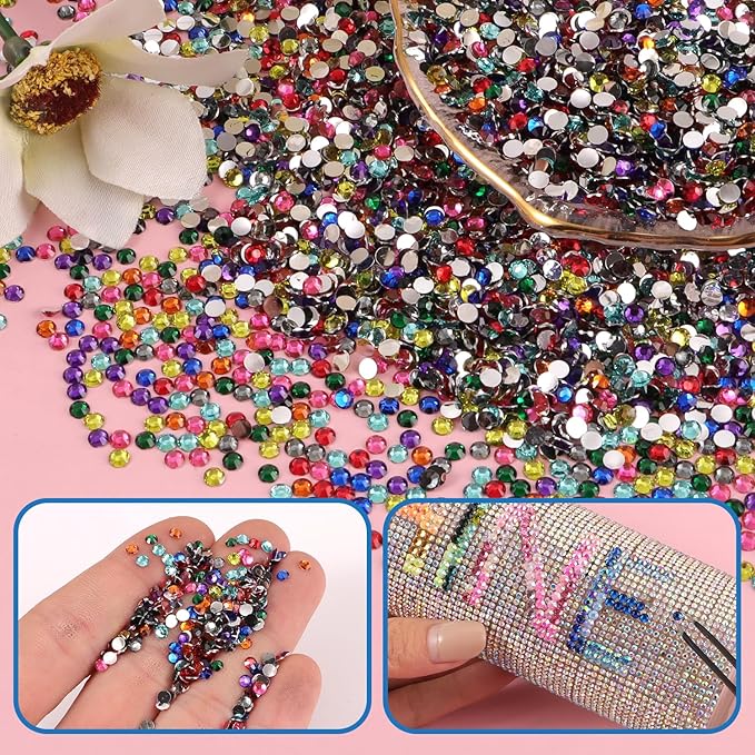 9 Colors Flatback Rhinestones for Crafts, 3mm Crystals Rhinestone, Resin Flatback Glitter Gems Nail Diamonds Rhinestones for Clothes Accessories DIY