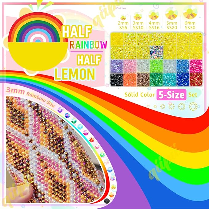 Lemon Yellow AB Resin Rhinestones w B7000 Glue for Crafting Bedazzling 2mm-6mm Flatback Colorful Jelly Stones Diamonds Gems Bedazzler Kit for Nails Face Eyes Makeup Tumblers Bottles DIY Crafts