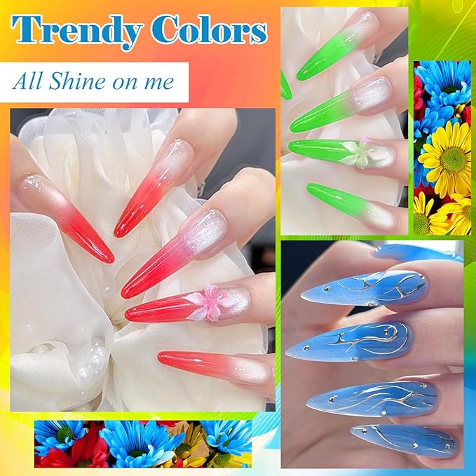 MEET ACROSS All-in-One Extension Mini Kit Non-Sticky Builder Gel Starter Kit WIth Base & Top Coat/Dual-Silicone Pen/Pro File/20-Pc Reusable Dual Forms Salon-Grade Extensions (Blue+Green+Orange+Red)