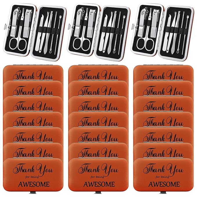 Therwen 24 Sets Mother's Day Gift Manicure Set Stainless Steel Nail Clippers 8 in 1 Grooming Nail Kit Employee Appreciation Gift Professional Pedicure Tool for Women Coworker Personal Care(Brown)