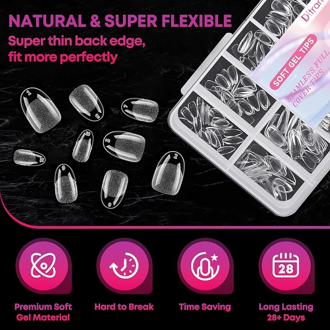 Short Oval Nail Tips 240PCS Soft Gel Pre-shaped Half Matte Clear Acrylic Nail Tips, Short Oval Round Full Cover Fake Press On Nails For Nail Extension Art DIY Salon 12 Sizes