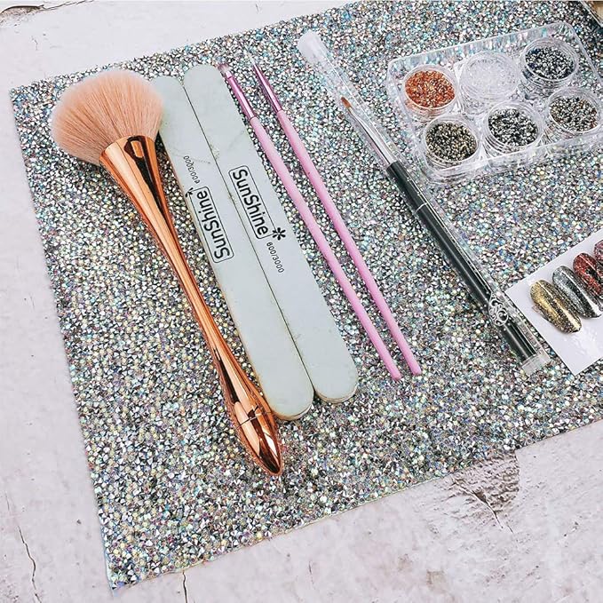 EBANKU Shiny Nail Table Mat, Nail Art Hand Rest Pad for Nail Art Cushion Pillow, Washable Portable Manicure Tool Salon Practice Hand Holder（Silver）