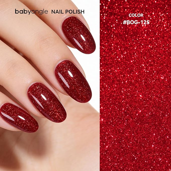 Shimmer Red Nail Polish, 14 ML Quick Dry Nail Polish for Nail Art DIY Manicure at Home, Chip Resistant Nail Lacquer for Nail Art Varnish, Long Lasting, BOG125
