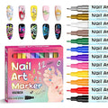 12 Colors Fine Tip Nail Art Pens, 0.6mm Nail Marker Pens for 3D Nail Drawing, Dotting, Graffiti & Painting — Quick Dry Nail Art Liner Pens for Home & Salon