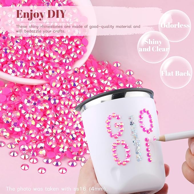 8000PCS 3mm Resin Jelly Rhinestones in Bulk (Hot Pink AB), Bedazzling Flatback Crystals Rhinestones for Crafting DIY Nail Decoration, Gems Diomand Charms for Tumbler Shoes Clothing Fabric