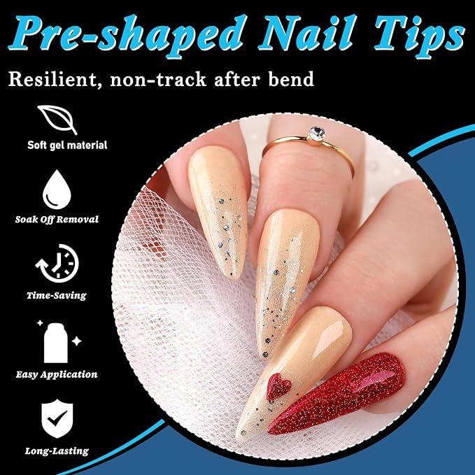 LoveOurHome 600pc Soft Gel Stiletto Nail Tips Pointy Fake Nails Clear Press on Nails Long Full Cover Acrylic Nails Stiletto False Artificial Fignernails 12 Sizes for Acrylic Gel Nail Extension