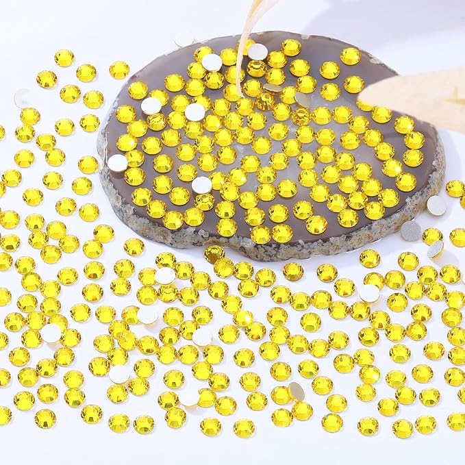 Yellow Flatback Rhinestones, Glass Rhinestones for Nail Art and Craft, Glue Fix, Loose Crystal Gemstones(Yellow, SS30, 576pcs, 6.4-6.6mm)