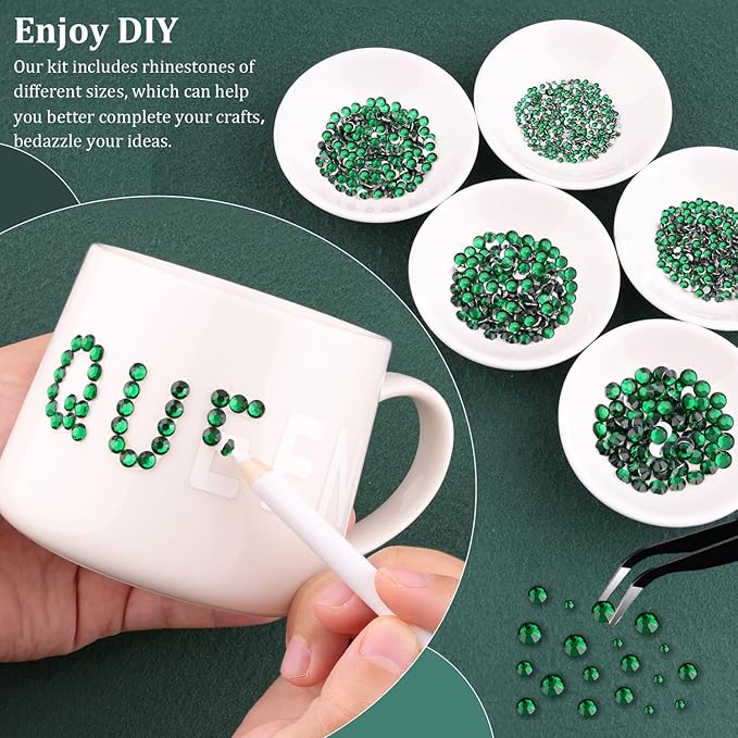 Resin Rhinestones for Crafting with B7000 Jewelry Glue, 2 Boxes Dark Green Flatback Crystals with 3Pcs 10ml Glue for Bedazzling Crafts DIY Nail Art Makeup，Non Hotfix Gems for Clothing Shoes