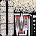 Flatback Pearls for Crafting with 3Pcs 10ml B7000 Jewelry Glue, 1 Box of Half Round Beige AB Pearls, Bedazzling Beads for DIY Crafts Clothing Tumblers Shoes Embellishment Nail Art
