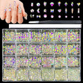 Nail Rhinestones Kit, 18 Types of 900 Special-Shaped Nail AB Diamonds & 3200 Flat-Bottomed Nail Rhinestones, 3D Nail Crystal DIY Gemstones for Nail Art Design