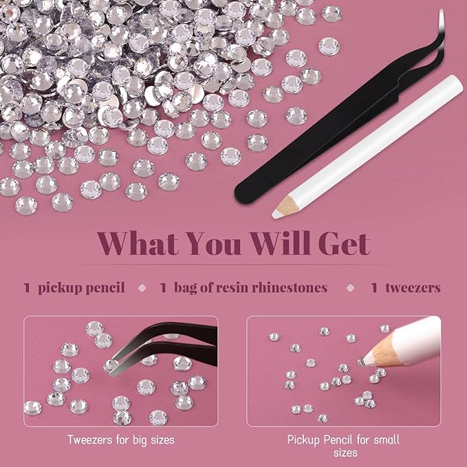 6000PCS 4mm Resin Rhinestones Bulk for Crafting (Clear), Flatback Bedazzling Crystals for Crafts DIY Nail Decoration, Gems Charms for Tumbler Shoes Clothing Fabric with Pickup Pen and Tweezers