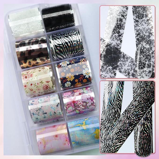 LoveOurHome 30 Sheet Flower Tranfer Nail Foils Sticker Decorations, Floral Nail Tranfer Foil Stickers Marble Nails Stickers Decals Lace Fingernail Tip Foil Sheet Gel Acrylic Nails Accessories