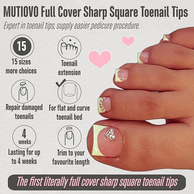 Fake Toe Nail Tips Press on, Full Cover Sharp Square Soft Gel False Toenail Extension, Clear Pre-applied Tip Primer & Base Coat, Acrylic for French Tip DIY x 15 Sizes 240 pcs