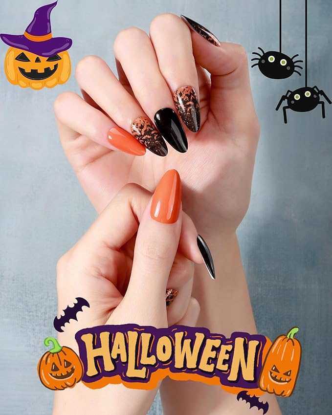 20pcs Halloween Semi Cured Gel Nail Strips - Salon Quality DIY Wraps,UV Needed