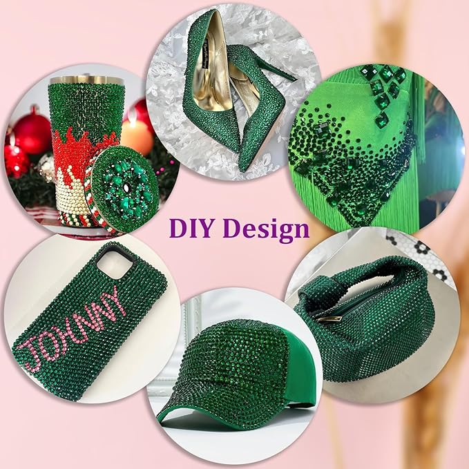 30000Pcs Emerald Green Rhinestones for Bedazzling with B7000 Jewelry Glue, Bedazzler Kit Bulk Flatback Gems, Resin Rhinestones for Crafting Crafts Clothing Shoes Nail Art Assorted Size 2/3/4/5/6mm