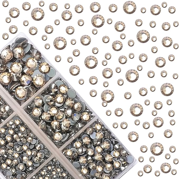4000Pcs Mixed Size Hot Fix Round Crystals Gems Glass Stones Hotfix Flat Back Rhinestones (Black Diamond)