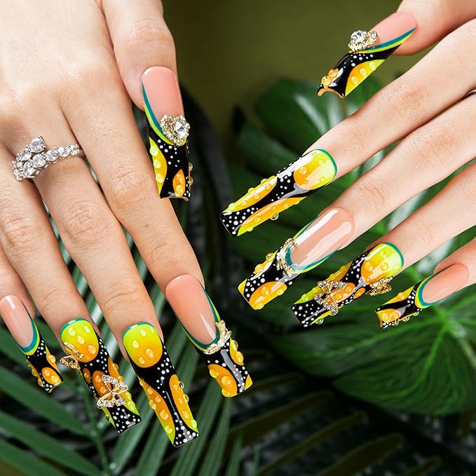LOVFUL Mid Length Press on Nails Butterfly Confessions | Handmade Acrylic Press ons | Reusable Fake False Nails | Square Mid Length 1.7 in | H630-L