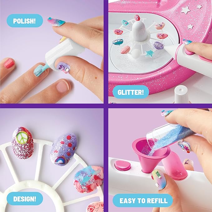 Claire's Kids Nail Art Kit, 67-Piece Airbrush Glitter Salon Nail Charms & Accessories Set, Polish, Press-On Nails, Stickers, Wraps, Girl Toys & Beauty Activity, Manicure Fashion Gift for Girls Age 8+