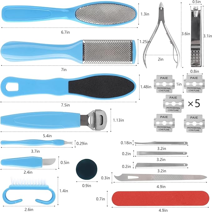 Professional Pedicure Tools Kit, 20 in 1 Stainless Steel Pedicure Foot Supplies Set, Foot Files Callus Dead Skin Remover, Pedicure Foot Spa Tools at Home or Salon for Women & Men(Blue)