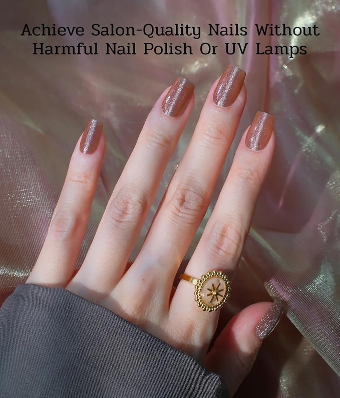 Nail Polish Strips (No UV Lamp Needed) - 22 Pcs Salon Quality Gel Nail Stickers - Long Lasting Wraps (Pink Gold Veil)
