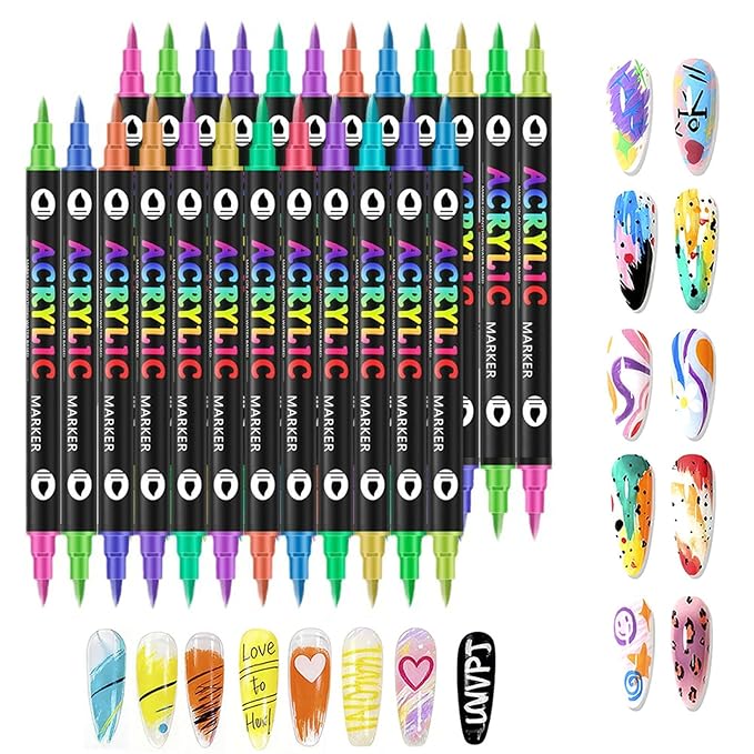 DualTip Nail Art Marker Set Water Based Acrylic Paint Pens with Precision Tips for DIY Nail Design Graffiti Dotting Quick Dry Easy Use Tools Manicures Ladies Girls Thick Pen Tips 72 Colors 36 pieces