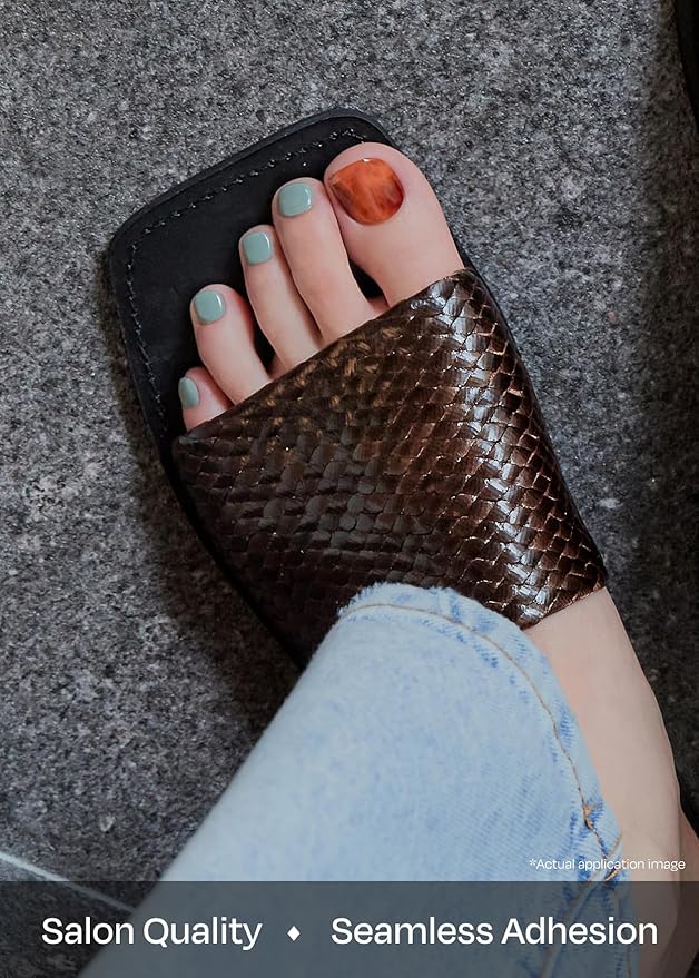 ohora Semi-Cured Gel Pedi Strips 34pcs(P Vesuvio) - Includes 16 Solid Color, 14 Accent Wraps, 2 Prep Pads, Nail File & Wooden Stick