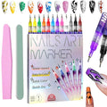 12 Colors Nail Art Pens Set, 2026 New Gel Nail Art Markers for DIY Drawing, Painting, Dotting & Lining, with 1PC Reusable Nail File & 1PC Buffer for Natural Nails, Home & Salon Manicure Kit