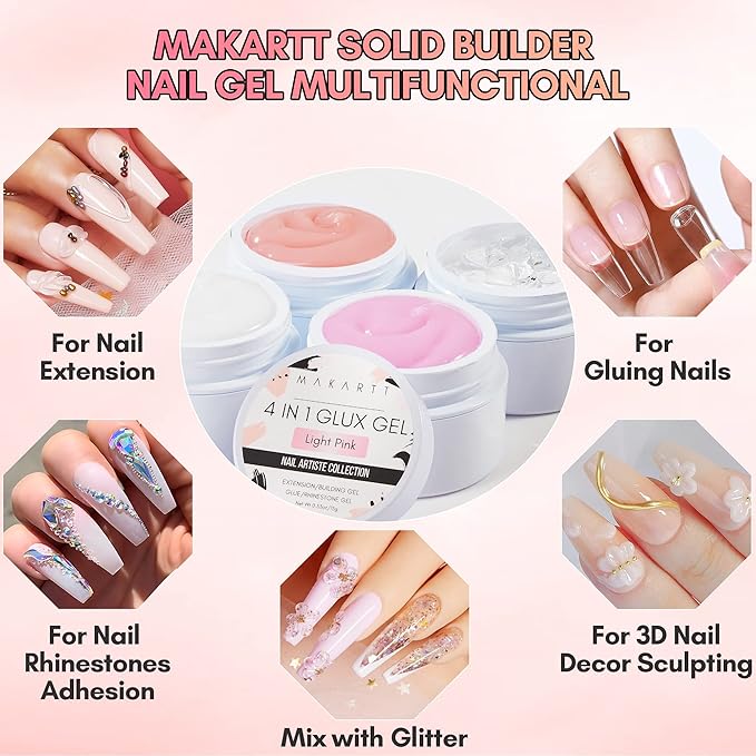Makartt 3d Gel Nail Art Kit: All in One 3D Sculpting Builder DIY Kit Non-Stick-Hand Solid Gels UV LED Soak Off Gel Polish Painted Carving Molding Hard Gels Rhinestones Chrome Nail Art Salon Home
