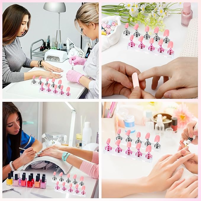 Nail Stand Nail Holder for Painting Nails 2 Sets Press on Nails Stand Display with 96 Pcs Reusable Adhesive Putty Clay Magnetic Acrylic Nailss Art Tools Accessories for DIY Salon Supplies Pink, Silver