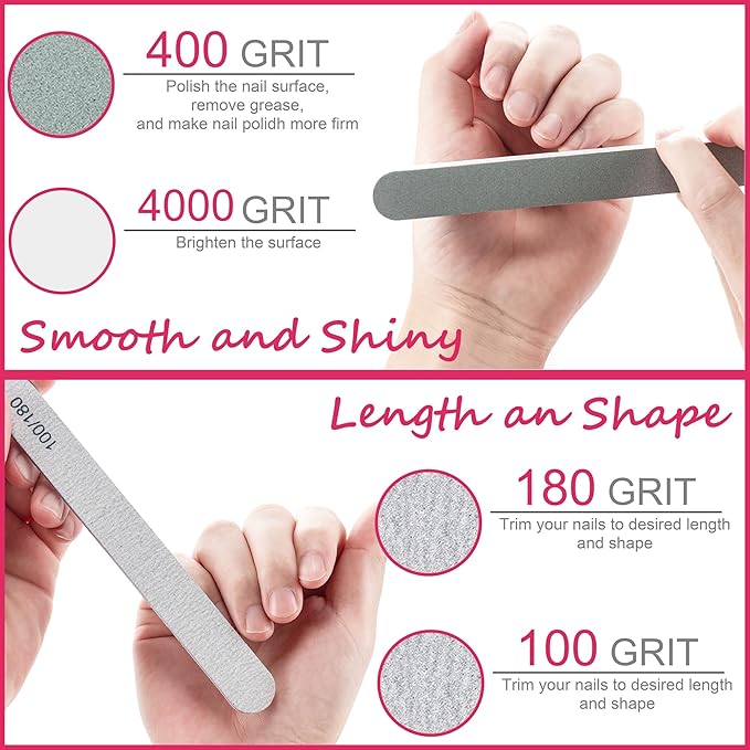 Gel Nail Polish Remover Tools Kit, with 10 Pcs Nail Clips, 400 Pcs Lint Free Nail Wipes, Nail Files 100/180, Buffer Block 400/4000, Nail Brush, Cuticle Pusher, Cuticle Peeler (Rose Red)