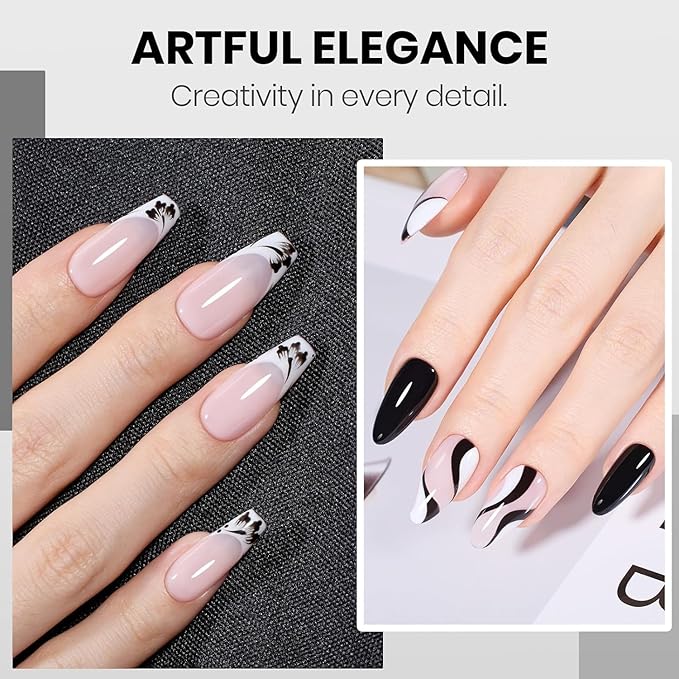 Beetles Black White Gel Polish Kit - 2 Colors Hema Free Soak Off UV Gel Polish Set Same Color Same Bottle Design Manicure Salon DIY at Home for Women