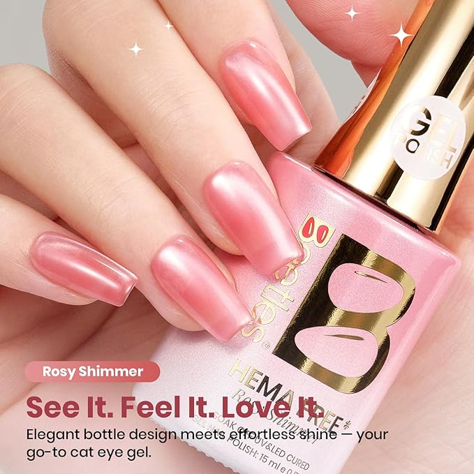 Beetles Rosy Shimmer Pink Cat Eye Gel Nail Polish - 15ML Glass Pink Glitter Cat Eye Spring Gel Polish Magnetic Shimmer Effect Soak Off UV Nail Art Design Salon DIY Manicure Gift for Women