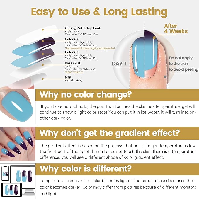 YTD Likomey Color Changing Gel Nail Polish,15ml Blue To Deep Purple Mood Temperature Change Colors Fall Winter Thermal Ombre Manicure UV Varnish,WB429