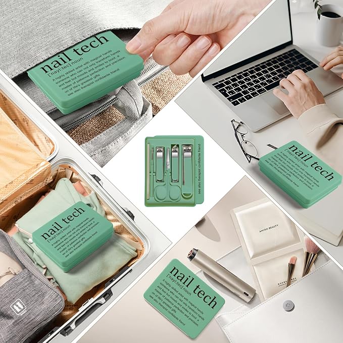 Nail Clippers and Beauty Tool Portable Set Nail Clipper Set Martensitic Stainless Steel Manicure Set 6 in 1 Suitable for Home, Workplace, Outdoor Travel, Gift Giving, Salon (Nail tech Green)