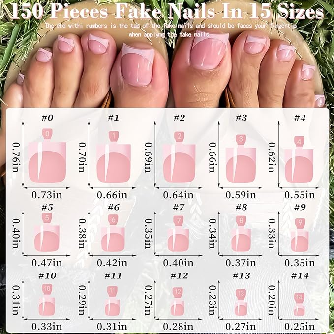 150pc Pink French Tips Press on Toenails Women Fake Toe Nails Kit, Berry Pink Toe Nail Press ons Nail Short Square Fake Toenails French Toes Nail Tips Stick Acrylic Toes Nails with Adhesive Tabs