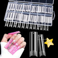 Lionvison Square Nail Tips NO C Curve, XL Clear Nail Tip for Acrylic Nails Professional, Long Nail Tips Straight Flat Pre Shaped Half Cover False Nails French Tips for Nail Salon Home DIY, 12 Sizes
