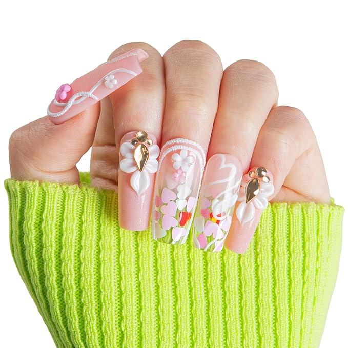 LOVFUL Short Press on Nails Blush Petal | Handmade Acrylic Press ons| Reusable Fake False Nails | Square Classic Regular 1.3in | H735-L