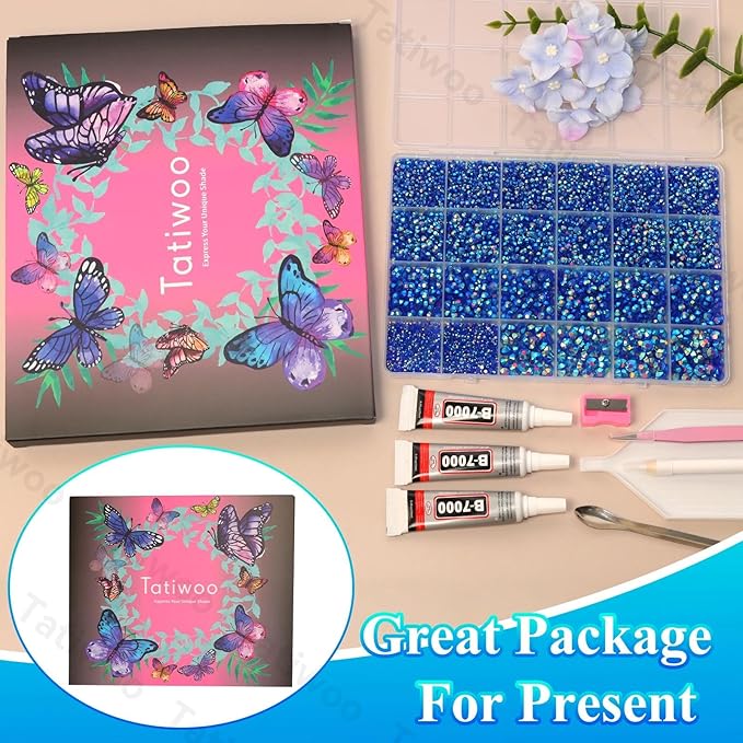 20000Pcs Royal Blue Flatback Jelly Resin Rhinestones for Bedazzling, Mix Sizes Crystal Rhinestones Gems, Blue AB Gems Bedazzling for Crafting for DIY Face Makeup Crafts Tumblers