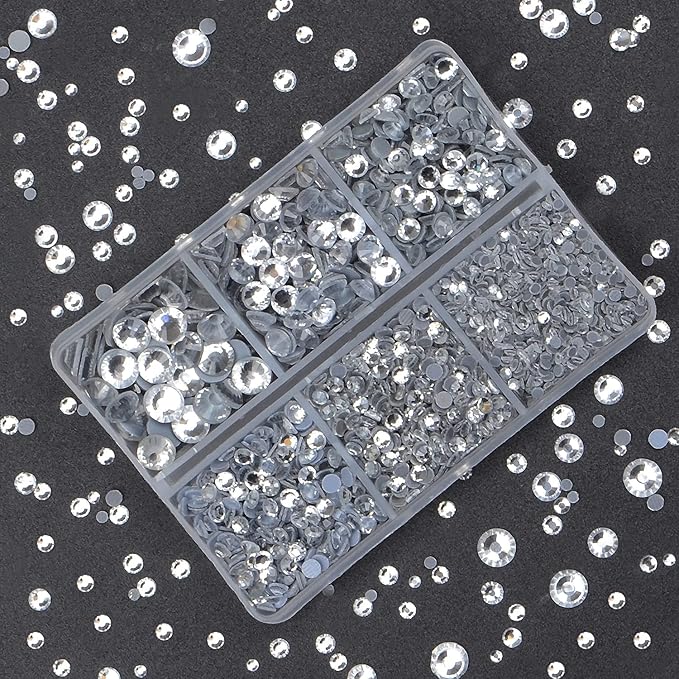 4000pcs Mixed Size Hot Fix Round Crystals Gems Glass Stones Hotfix Flat Back Rhinestones (Clear Crystal)