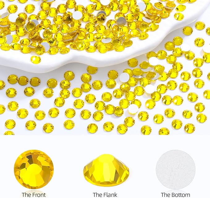 Citrine Flatback Rhinestones, Glass Rhinestones for Nail Art and Craft, Glue Fix, Loose Crystal Gemstones(Yellow, SS6, 1440pcs, 1.9-2.0mm)